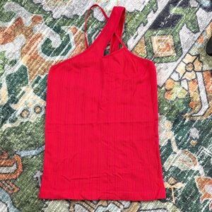 Free People One-Shoulder Red Ribbed Tank